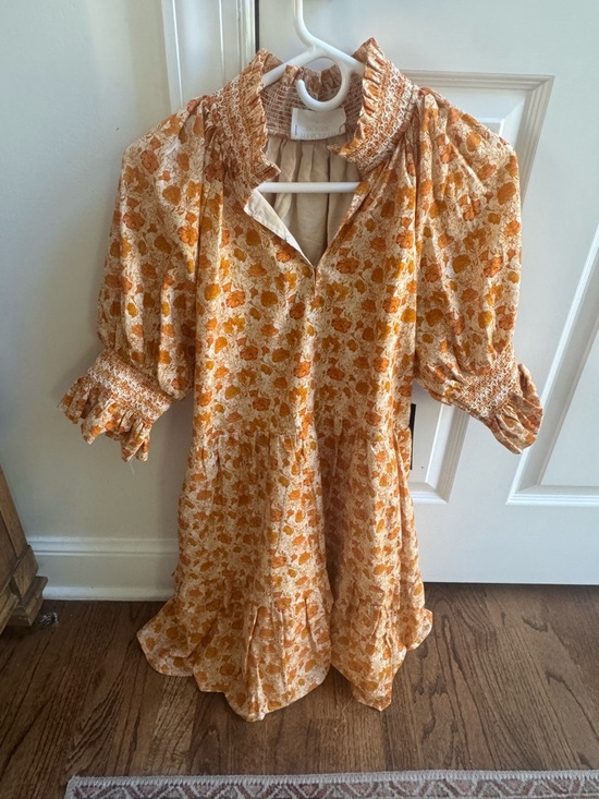 Hyacinth House Dresses & Skirts - Tuckernuck Hyacinth House Smocked Neck Floral Mini Dress in Mustard Orange